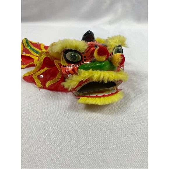 Vintage Chinese Paper Mache Lion Dance Puppet Head Red Yellow Decorative - Picture 1 of 5